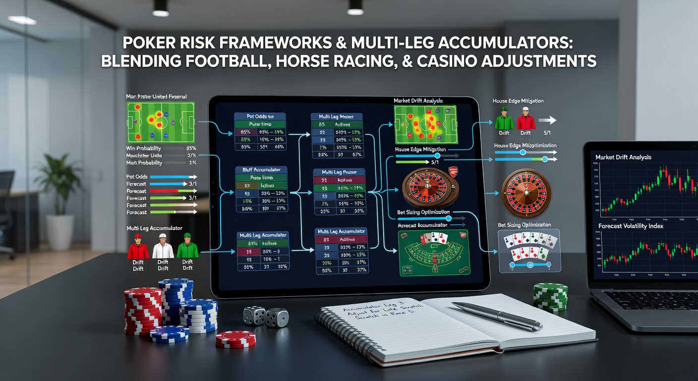 Visual representation of poker risk frameworks applied to multi-leg betting accumulators across football and horse racing markets
