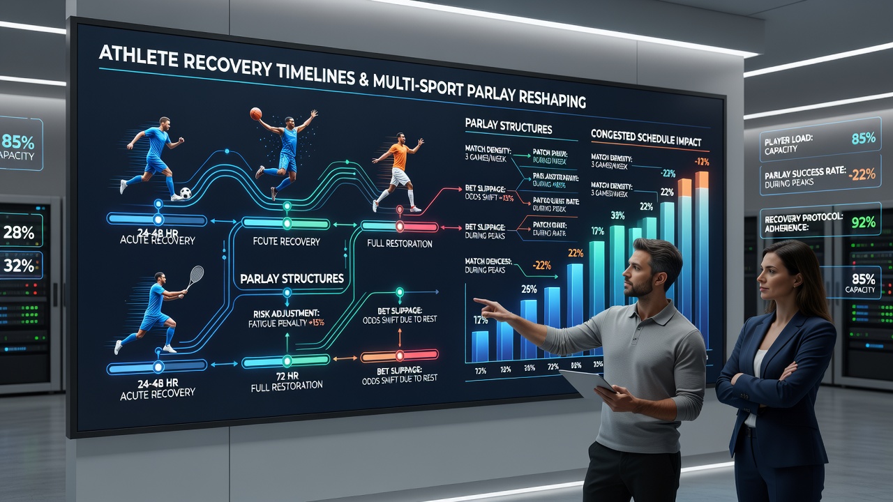 Sports scientists reviewing recovery data and schedule impacts on team performance