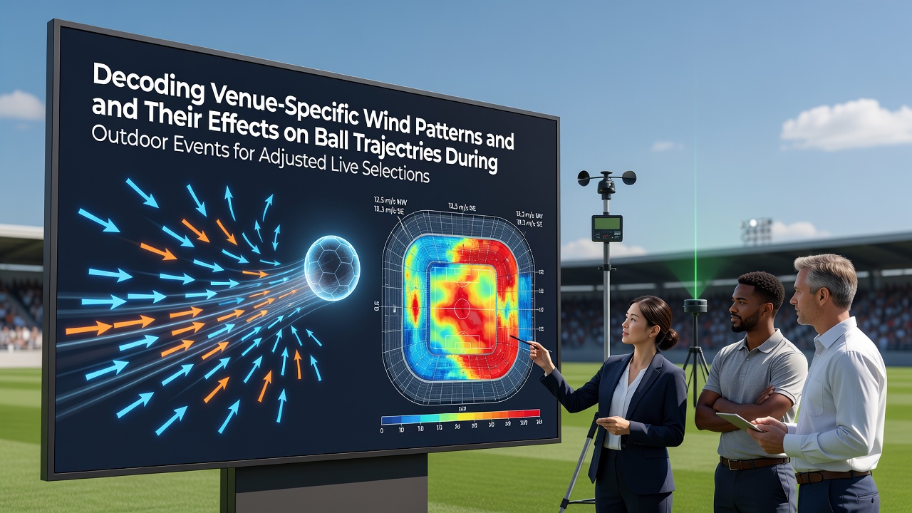 Stadium wind sensors measuring gust patterns across an open-air soccer pitch during an evening match