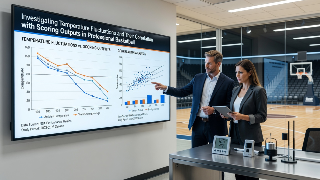 Graph displaying temperature readings overlaid with scoring trends from multiple professional basketball evening games