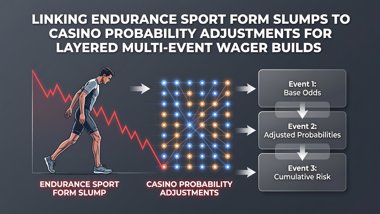 Endurance athletes experiencing form fluctuations during competition alongside casino gaming interfaces displaying probability metrics