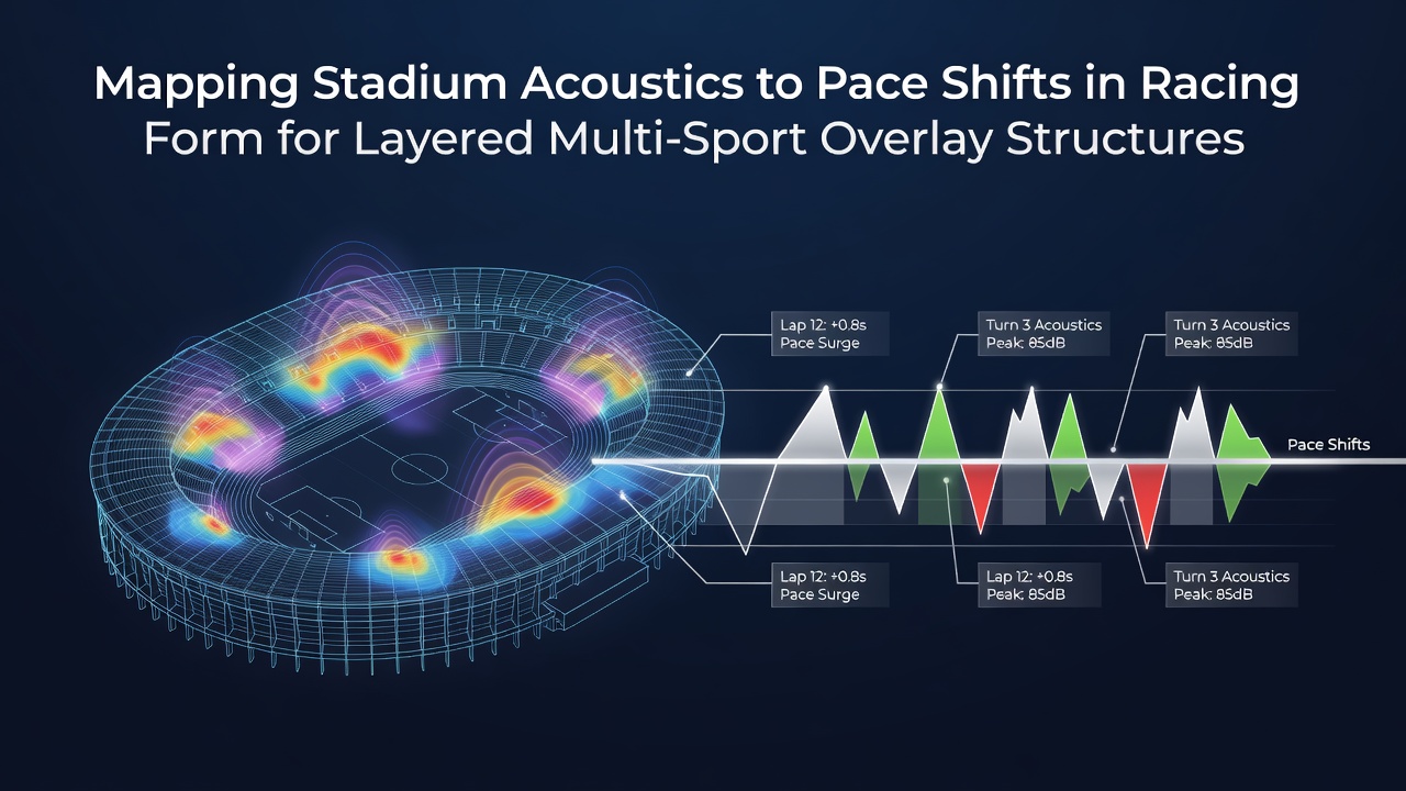 Stadium acoustics mapping diagram showing sound wave patterns overlaid on racing track data visualizations