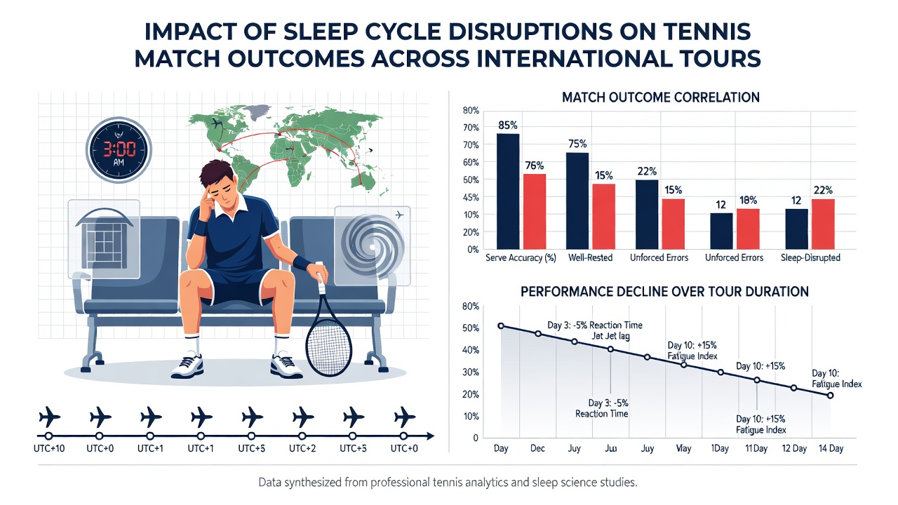 Data visualization of tennis performance metrics correlated with travel fatigue and sleep disruption
