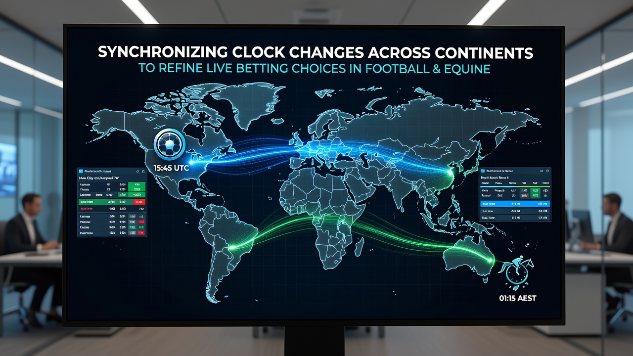 Horse racing track schedules overlaid with international time zone converters used by live betting operators