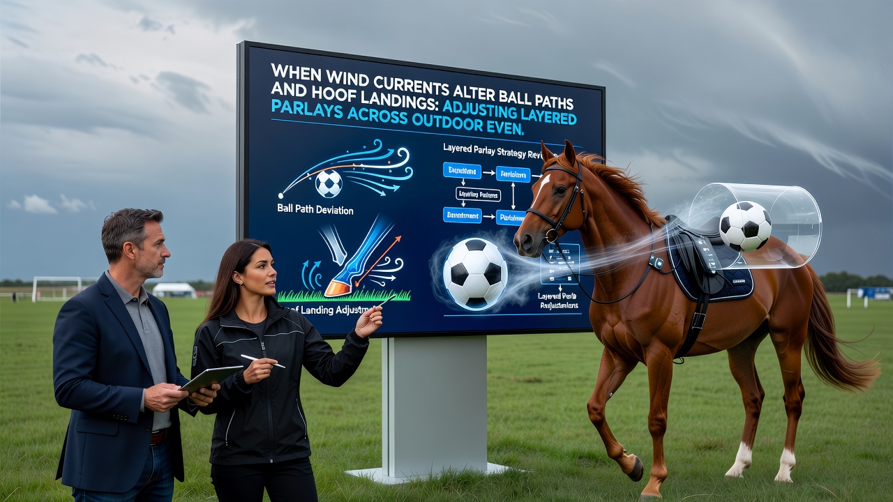 Horse racing track conditions influenced by wind and layered betting strategies